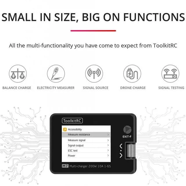 Alt view image 2 of 7 - HTLNUZD ToolkitRC M7 Balance Charger Discharger 200W 10A DC 7-28V 1-6S Lipo Battery with Voltage Servo Checker ESC Receiver Signal Tester