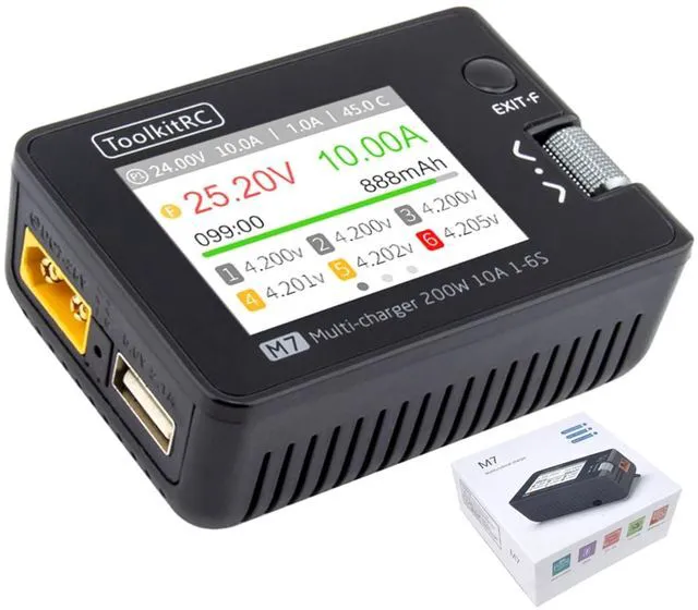 Main image of HTLNUZD ToolkitRC M7 Balance Charger Discharger 200W 10A DC 7-28V 1-6S Lipo Battery with Voltage Servo Checker ESC Receiver Signal Tester