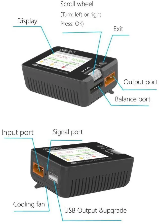 Alt view image 6 of 7 - HTLNUZD ToolkitRC M7 Balance Charger Discharger 200W 10A DC 7-28V 1-6S Lipo Battery with Voltage Servo Checker ESC Receiver Signal Tester
