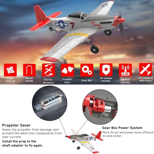 Alt view image 2 of 7 - HTLNUZD Remote Control Aircraft Plane 4 Channels 768-1P51D, Wingspan EPO Warbird Radio One Key Aerobatic Controlled Plane RTF