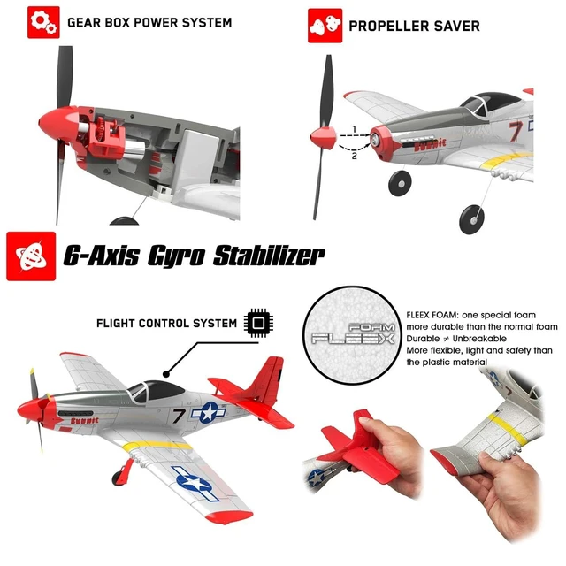 Alt view image 3 of 7 - HTLNUZD Remote Control Aircraft Plane 4 Channels 768-1P51D, Wingspan EPO Warbird Radio One Key Aerobatic Controlled Plane RTF