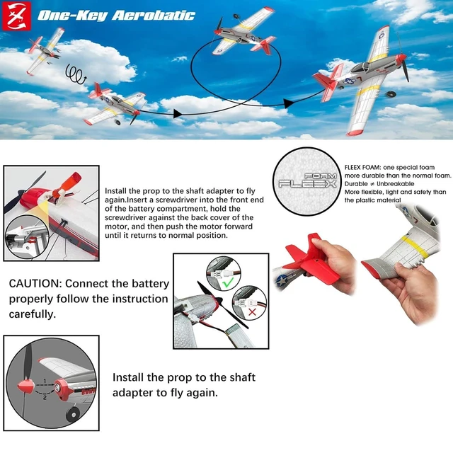 Alt view image 4 of 7 - HTLNUZD Remote Control Aircraft Plane 4 Channels 768-1P51D, Wingspan EPO Warbird Radio One Key Aerobatic Controlled Plane RTF