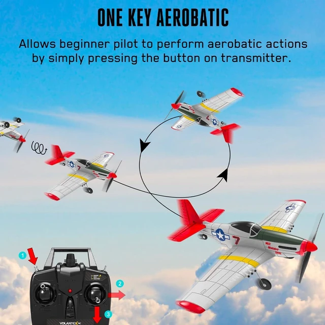 Alt view image 7 of 7 - HTLNUZD Remote Control Aircraft Plane 4 Channels 768-1P51D, Wingspan EPO Warbird Radio One Key Aerobatic Controlled Plane RTF