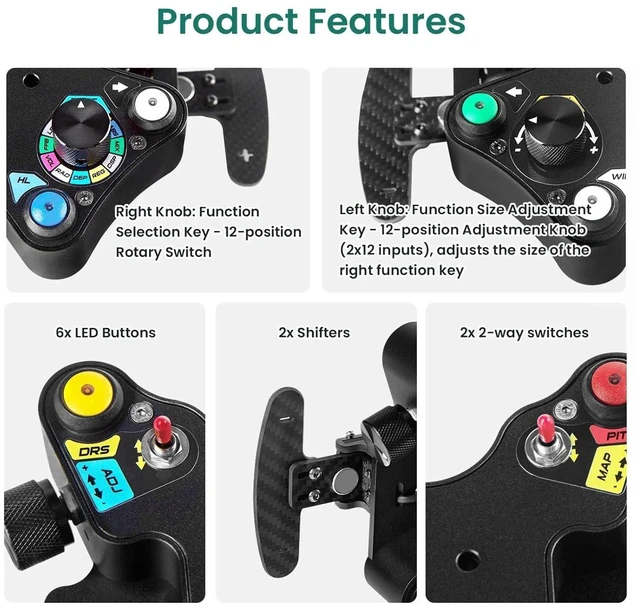 Alt view image 3 of 7 - HTLNUZD Carbon-Fiber USB Sim Racing Steering Wheel Hub with Switch Button Plate & Control Box for PC/PS4/PS5/Xbox Plug & Play Game Controlle