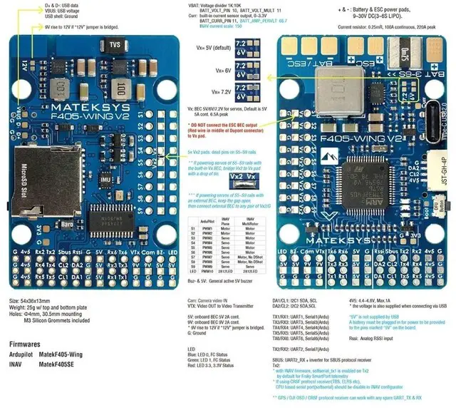 Alt view image 2 of 7 - HTLNUZD Mateksys F405 Wing V2 Flight Controller STM32F405RGT6 ICM42688P, OSD, SD Slot ArduPilot/INAV for RC Aircraft