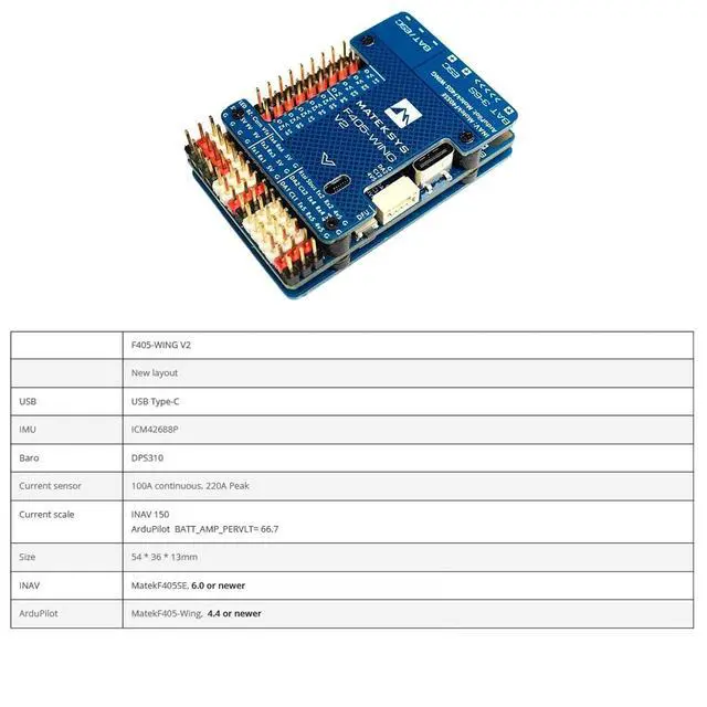 Alt view image 6 of 7 - HTLNUZD Mateksys F405 Wing V2 Flight Controller STM32F405RGT6 ICM42688P, OSD, SD Slot ArduPilot/INAV for RC Aircraft