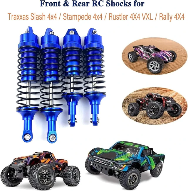 Alt view image 2 of 7 - HTLNUZD Aluminum Front Rear Big Bore Shocks Absorber 4pcs Assembled Full Metal,for RC 1/10 Traxxas Slash 4x4 4WD Rustler Stampede Replacement of Parts 5862