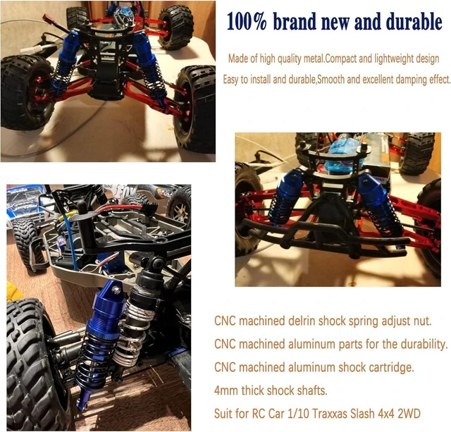 Alt view image 3 of 7 - HTLNUZD Aluminum Front Rear Big Bore Shocks Absorber 4pcs Assembled Full Metal,for RC 1/10 Traxxas Slash 4x4 4WD Rustler Stampede Replacement of Parts 5862