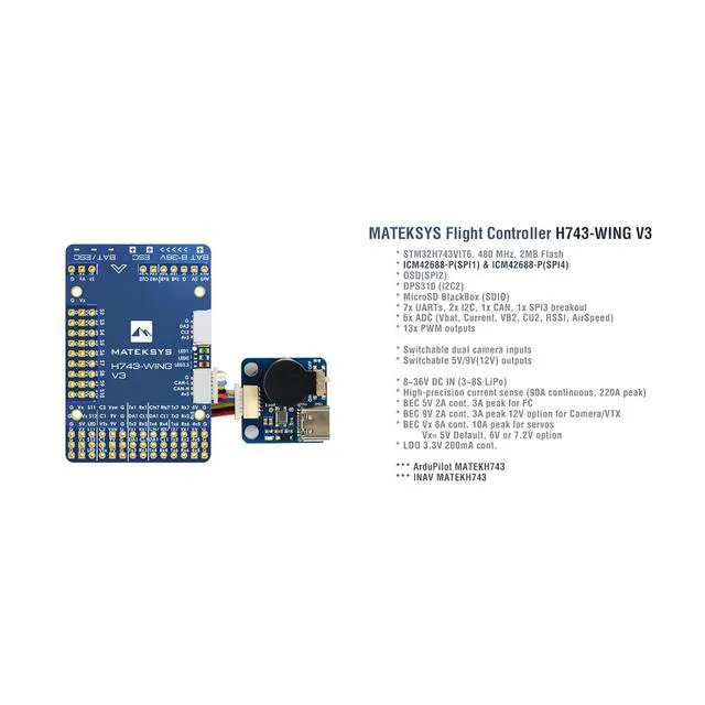 Alt view image 3 of 5 - HTLNUZD Mateksys Wing V3 Flight Controller STM32H743VIT6 Built-in OSD Support Dual Camera INAV for RC FPV Airplane Fixed Wing Drones