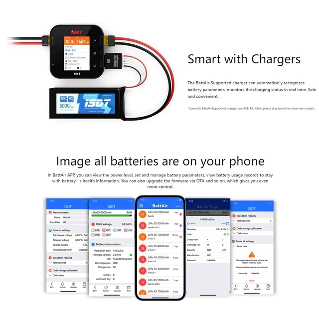 Alt view image 3 of 7 - HTLNUZD ISDT BattAir Bluetooth 2S / 3S-4S / 5S-6S Controller Plugin Voltage Checker, APP Smart Plug for Life/LiPo/LiHv/ULiHv Battery (3PCS) (5S~6S)