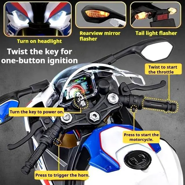 Alt view image 3 of 7 - HTLNUZD 1/6 S1000RR Alloy Motorcycle Model with Light & Sound Effects, Ignition & Smoke Spray Simulation Desk Decor Adult Enthusiasts Gift