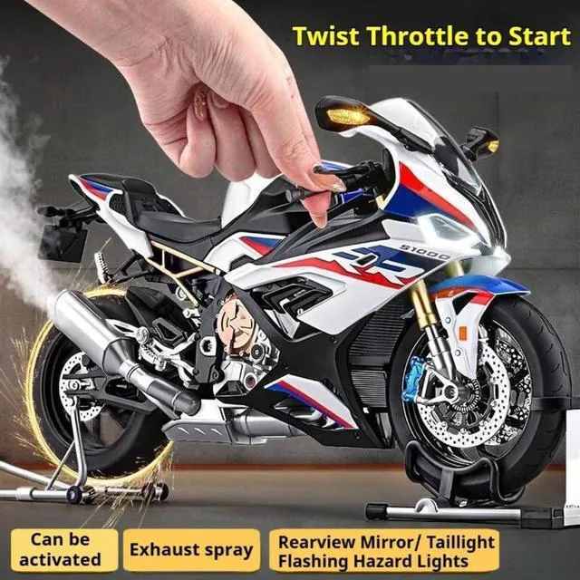 Alt view image 2 of 7 - HTLNUZD 1/6 S1000RR Alloy Motorcycle Model with Light & Sound Effects, Ignition & Smoke Spray Simulation Desk Decor Adult Enthusiasts Gift