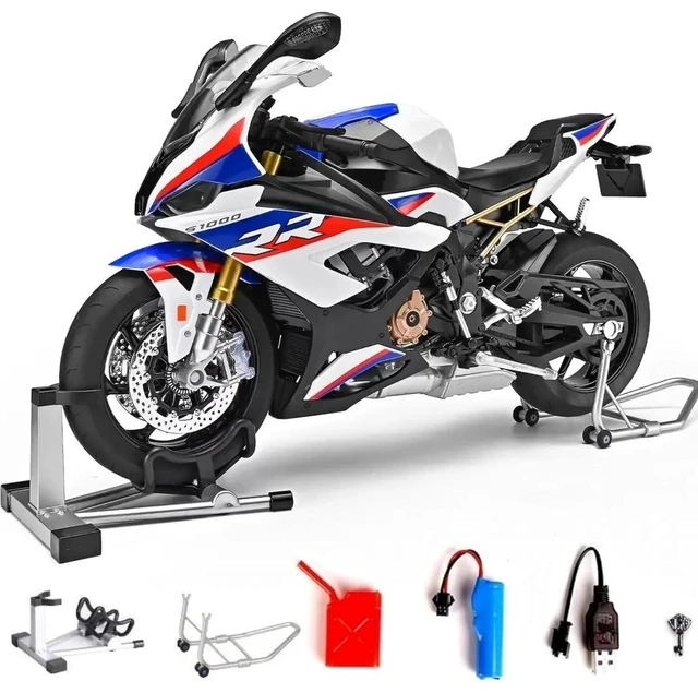Main image of HTLNUZD 1/6 S1000RR Alloy Motorcycle Model with Light & Sound Effects, Ignition & Smoke Spray Simulation Desk Decor Adult Enthusiasts Gift