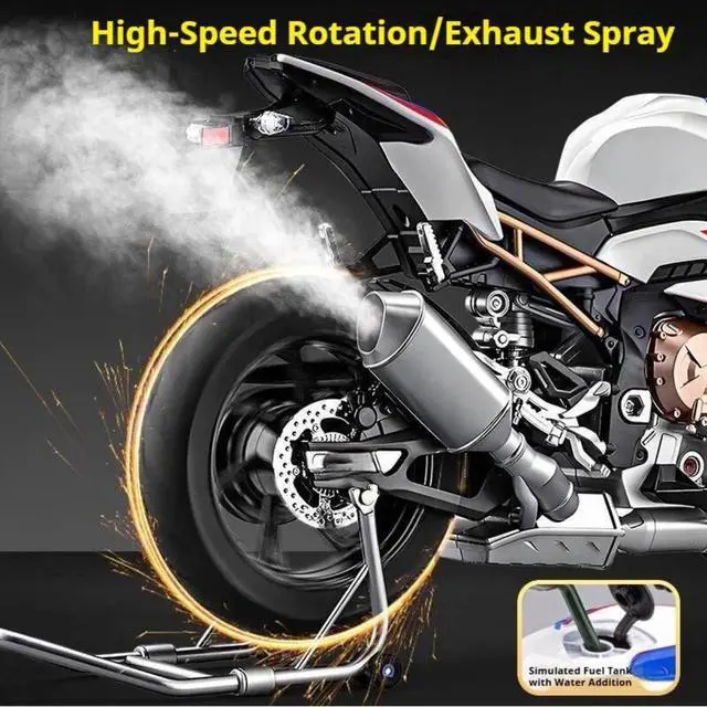 Alt view image 7 of 7 - HTLNUZD 1/6 S1000RR Alloy Motorcycle Model with Light & Sound Effects, Ignition & Smoke Spray Simulation Desk Decor Adult Enthusiasts Gift