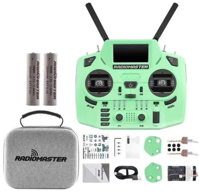 Main image of HTLNUZD Radiomaster GX12 Crush ELRS Radio Transmitter - 2.4G Dual 1W, Gemini Xrossband Mode2 (Green+1850)