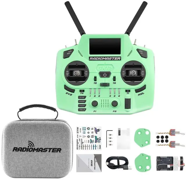 Alt view image 6 of 6 - HTLNUZD Radiomaster GX12 Crush ELRS Radio Transmitter - 2.4G Dual 1W, Gemini Xrossband Mode2 (Green+1850)