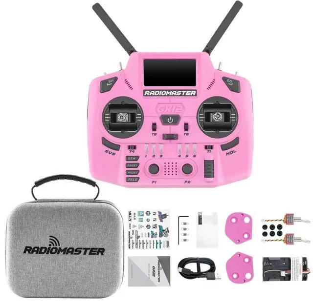 Main image of HTLNUZD Radiomaster GX12 Crush ELRS Radio Transmitter - 2.4G Dual 1W, Gemini Xrossband Mode2 (Pink)