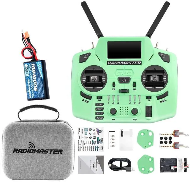 Main image of HTLNUZD Radiomaster GX12 Crush ELRS Radio Transmitter - 2.4G Dual 1W, Gemini Xrossband Mode2 (Green+5000mah)