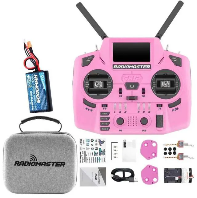 Alt view image 6 of 7 - HTLNUZD Radiomaster GX12 Crush ELRS Radio Transmitter - 2.4G Dual 1W, Gemini Xrossband Mode2 (Pink)