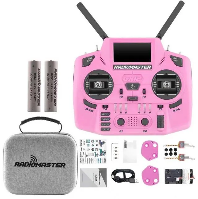 Alt view image 6 of 7 - HTLNUZD Radiomaster GX12 Crush ELRS Radio Transmitter - 2.4G Dual 1W, Gemini Xrossband Mode2 (Pink+5000mah)