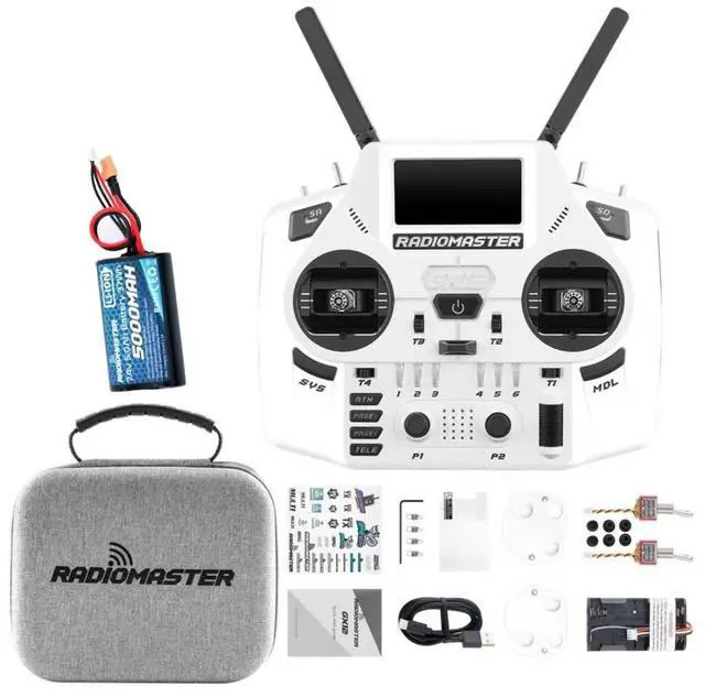 Main image of HTLNUZD Radiomaster GX12 Crush ELRS Radio Transmitter - 2.4G Dual 1W, Gemini Xrossband Mode2 (White+5000mah)