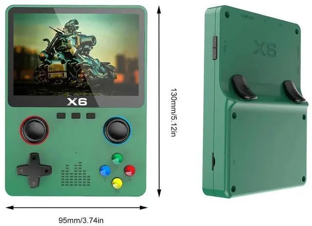 Alt view image 6 of 7 - HTLNUZD X6 3.5Inch IPS Portable Handheld Game Console Screen Dual Joystick 11 Simulators GBA Video 10000+ Classic Games Gift (Green - Doubles)