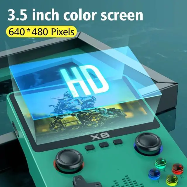 Alt view image 4 of 7 - HTLNUZD X6 3.5Inch IPS Portable Handheld Game Console Screen Dual Joystick 11 Simulators GBA Video 10000+ Classic Games Gift (Green - Doubles)
