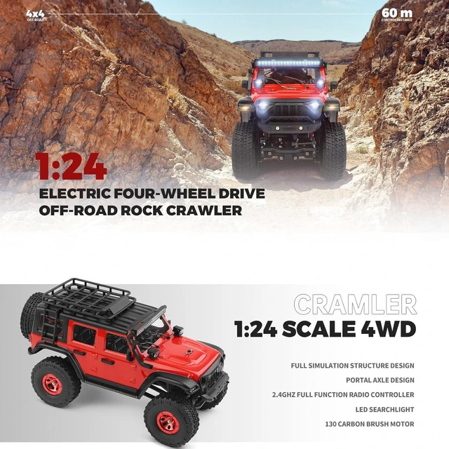 Alt view image 2 of 7 - HTLNUZD 1/24 RC Truck 2428 4WD Electric RC Rock Crawler with LED Light 130 Carbon Brush Motor 3KM/H All Terrain Off Road Racing Car for Christmas,Festival Gift