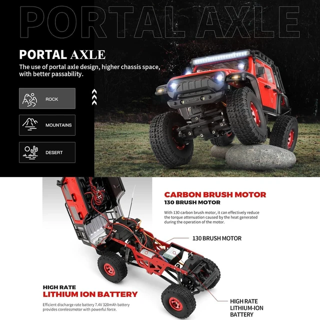 Alt view image 3 of 7 - HTLNUZD 1/24 RC Truck 2428 4WD Electric RC Rock Crawler with LED Light 130 Carbon Brush Motor 3KM/H All Terrain Off Road Racing Car for Christmas,Festival Gift