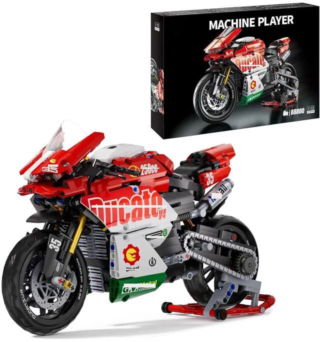 Main image of HTLNUZD Motorcycle V4 Building Blocks Set 883Pcs for Ducati Motorbike Model Kit Technical Racing Adult Holiday Gift (883 red white)