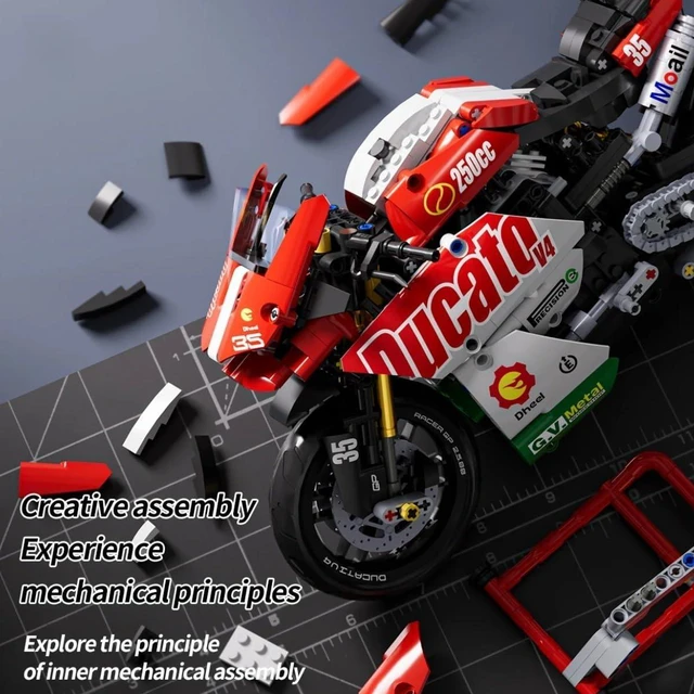 Alt view image 4 of 7 - HTLNUZD Motorcycle V4 Building Blocks Set 883Pcs for Ducati Motorbike Model Kit Technical Racing Adult Holiday Gift (883 red white)