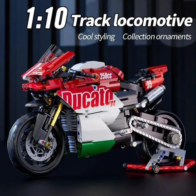Alt view image 2 of 7 - HTLNUZD Motorcycle V4 Building Blocks Set 883Pcs for Ducati Motorbike Model Kit Technical Racing Adult Holiday Gift (883 red white)