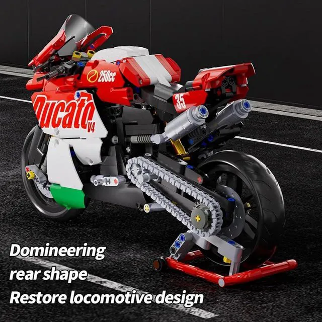 Alt view image 3 of 7 - HTLNUZD Motorcycle V4 Building Blocks Set 883Pcs for Ducati Motorbike Model Kit Technical Racing Adult Holiday Gift (883 red white)