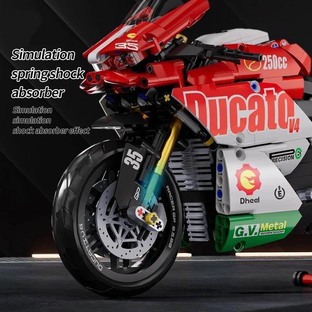 Alt view image 5 of 7 - HTLNUZD Motorcycle V4 Building Blocks Set 883Pcs for Ducati Motorbike Model Kit Technical Racing Adult Holiday Gift (883 red white)