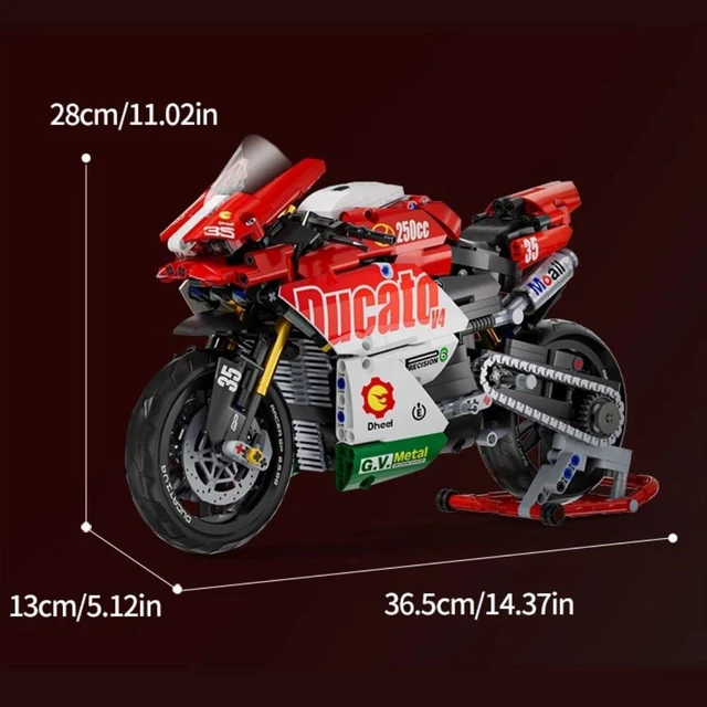 Alt view image 6 of 7 - HTLNUZD Motorcycle V4 Building Blocks Set 883Pcs for Ducati Motorbike Model Kit Technical Racing Adult Holiday Gift (883 red white)