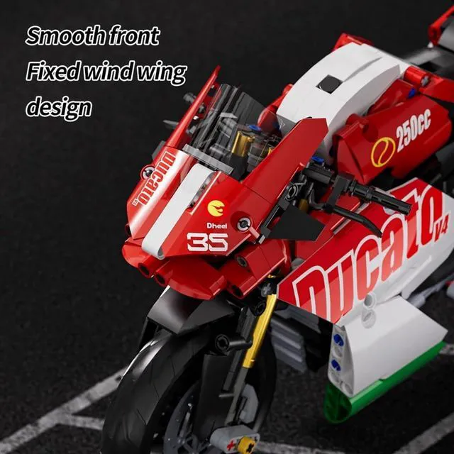 Alt view image 7 of 7 - HTLNUZD Motorcycle V4 Building Blocks Set 883Pcs for Ducati Motorbike Model Kit Technical Racing Adult Holiday Gift (883 red white)