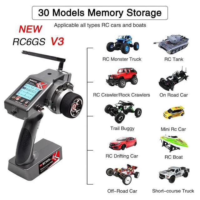 Alt view image 2 of 7 - HTLNUZD Radiolink RC6GS V3 7 Channels 2.4GHz RC Transmitter, with R7FG Gyro RX Volt Telemetry Integrated Receiver Dual Mix Programmable Controller for Crawler, Tanks, Buggy, Boats