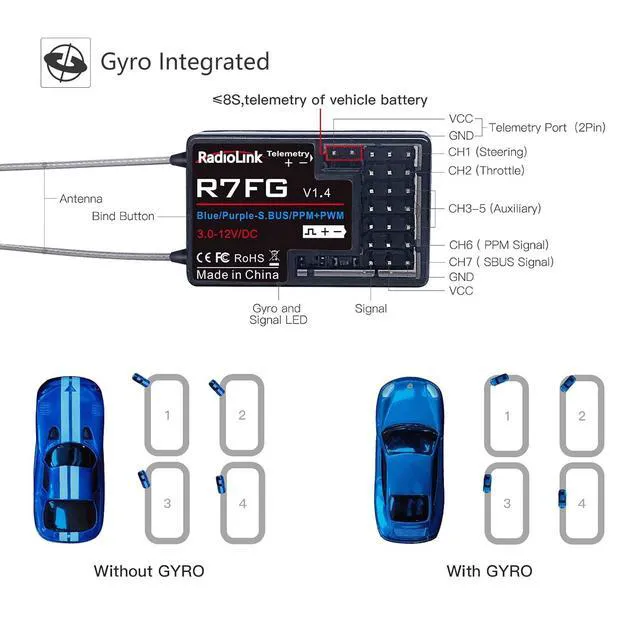 Alt view image 2 of 7 - HTLNUZD Radiolink RC6GS V3 7 Channels 2.4GHz RC Transmitter, with R7FG Gyro RX Volt Telemetry Integrated Receiver Dual Mix Programmable Controller for Crawler, Tanks, Buggy, Boats