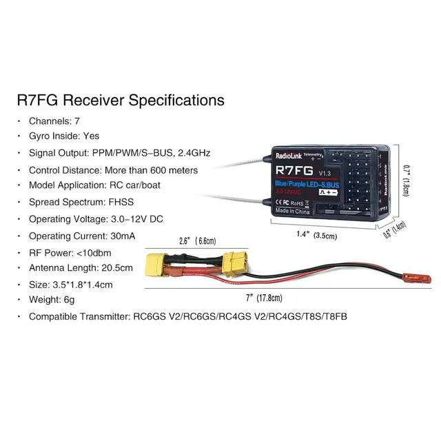 Alt view image 5 of 7 - HTLNUZD Radiolink RC6GS V3 7 Channels 2.4GHz RC Transmitter, with R7FG Gyro RX Volt Telemetry Integrated Receiver Dual Mix Programmable Controller for Crawler, Tanks, Buggy, Boats