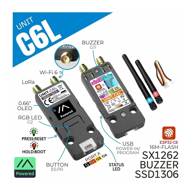 Alt view image 2 of 6 - HTLNUZD M 5Stack C6L LoRa Unit ESP32-C6 SX1262 Wi-Fi 6 Meshtastic OLED