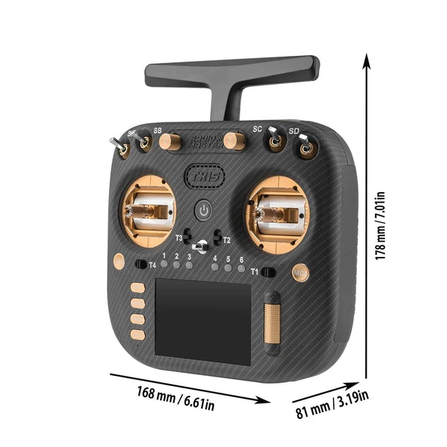 Alt view image 5 of 7 - RadioMaster TX15 Max V5.0 16CH 2.4G RC Transmitter - ELRS, 3.5" IPS Touchscreen, AG02 CNC Hall Gimbals, Built-in Gyro & Mic, Supports OpenTX/EdgeTX, Mode 2 for FPV (TX15 MAX- Anodized Gold)