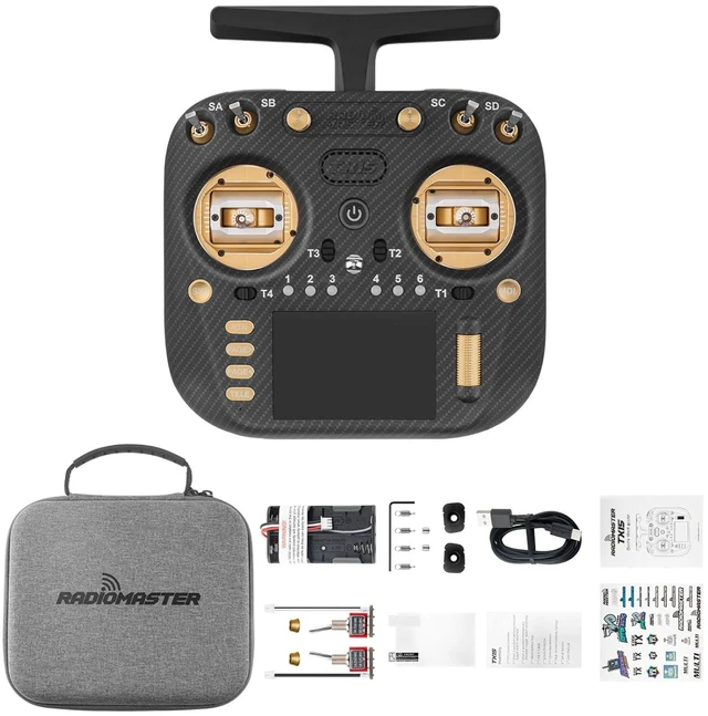 Main image of RadioMaster TX15 Max V5.0 16CH 2.4G RC Transmitter - ELRS, 3.5" IPS Touchscreen, AG02 CNC Hall Gimbals, Built-in Gyro & Mic, Supports OpenTX/EdgeTX, Mode 2 for FPV (TX15 MAX- Anodized Gold)