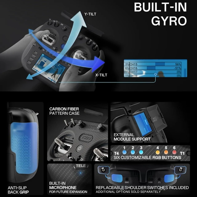 Alt view image 6 of 7 - RadioMaster TX15 Max V5.0 16CH 2.4G RC Transmitter - ELRS, 3.5" IPS Touchscreen, AG02 CNC Hall Gimbals, Built-in Gyro & Mic, Supports OpenTX/EdgeTX, Mode 2 for FPV (TX15 MAX- Anodized Gold)