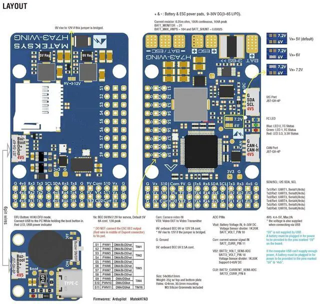 Alt view image 4 of 7 - HTLNUZD Mateksys H7A3-WING Flight Controller MicroSD Datalogging, Built-in OSD 3-8S LiPo for RC Multirotor, Fixed-Wing FPV Aircraft