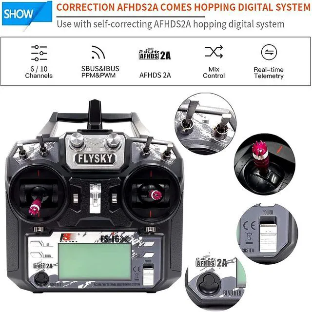 Alt view image 3 of 7 - HTLNUZD Flysky FS-i6X 10CH RC Transmitter Controller 2.4GHz AFHDS 2A with iA10B Receiver, for Quadcopter Boat Racing Airplane (FS-i6x)