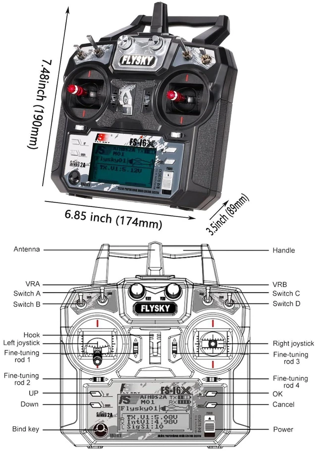 Alt view image 5 of 7 - HTLNUZD Flysky FS-i6X 10CH RC Transmitter Controller 2.4GHz AFHDS 2A with iA10B Receiver, for Quadcopter Boat Racing Airplane (FS-i6x)
