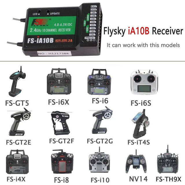 Alt view image 3 of 7 - HTLNUZD Flysky FS-i6X 10CH RC Transmitter Controller 2.4GHz AFHDS 2A with iA10B Receiver, for Quadcopter Boat Racing Airplane (FS-iA10B Receiver)