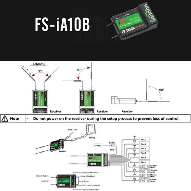 Alt view image 4 of 7 - HTLNUZD Flysky FS-i6X 10CH RC Transmitter Controller 2.4GHz AFHDS 2A with iA10B Receiver, for Quadcopter Boat Racing Airplane (FS-iA10B Receiver)