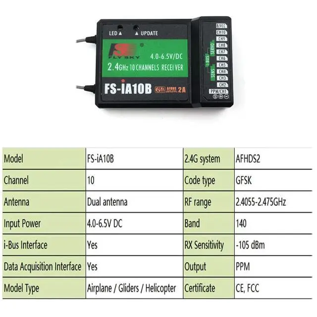 Alt view image 6 of 7 - HTLNUZD Flysky FS-i6X 10CH RC Transmitter Controller 2.4GHz AFHDS 2A with iA10B Receiver, for Quadcopter Boat Racing Airplane (FS-iA10B Receiver)
