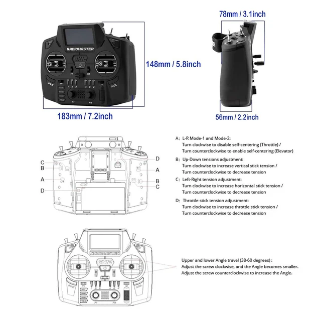 Alt view image 4 of 7 - HTLNUZD Radiomaster GX12 3D Digital CNC Hall Gimbal Dual-Band Antenna Gemini XROSSBAND ExpressLRS Radio Controller ELRS Model 2